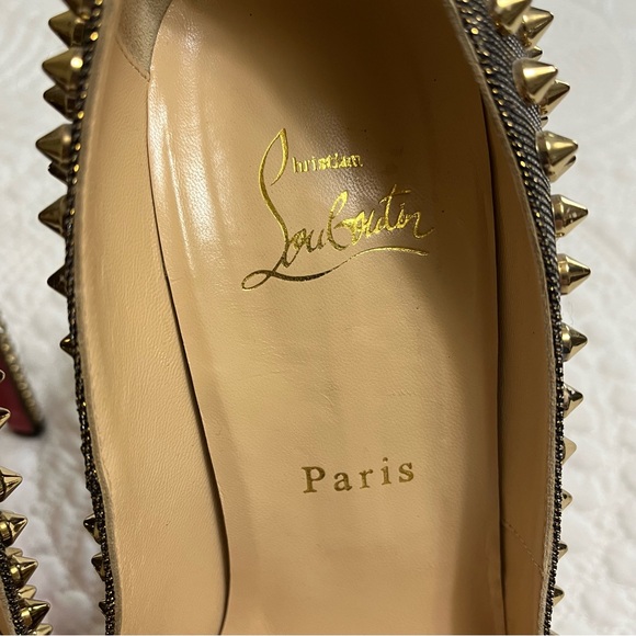 CHRISTIAN LOUBOUTIN Lady Peep Spike 150mm Gold Metallic Strass Rare Size 39 - Picture 3 of 11